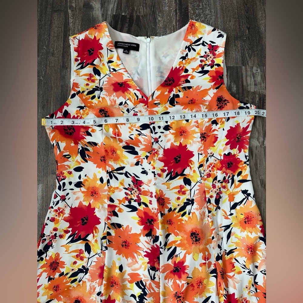 Jones New York Women’s White Red Orange Yellow Floral Midi V-Neck Dress Size 12 - Picture 4 of 7